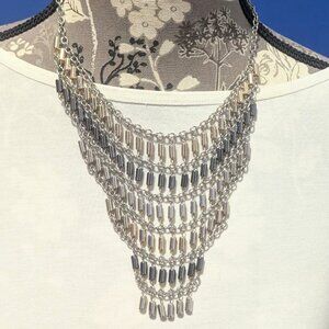 Vintage Oversized/Statement Bold Beaded Multi- Metallic Bib Type Necklace!